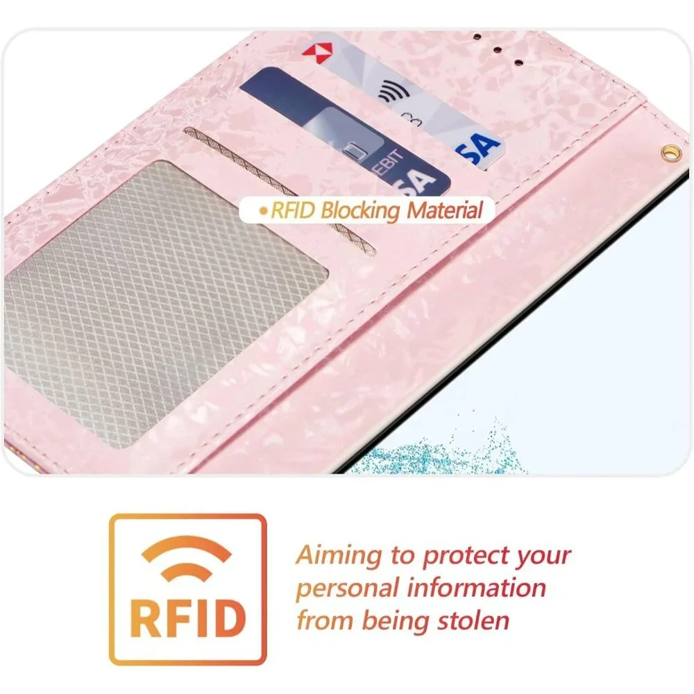 Wallet Case for Samsung Galaxy S24 5G – RFID Blocking PU Leather – White Rose